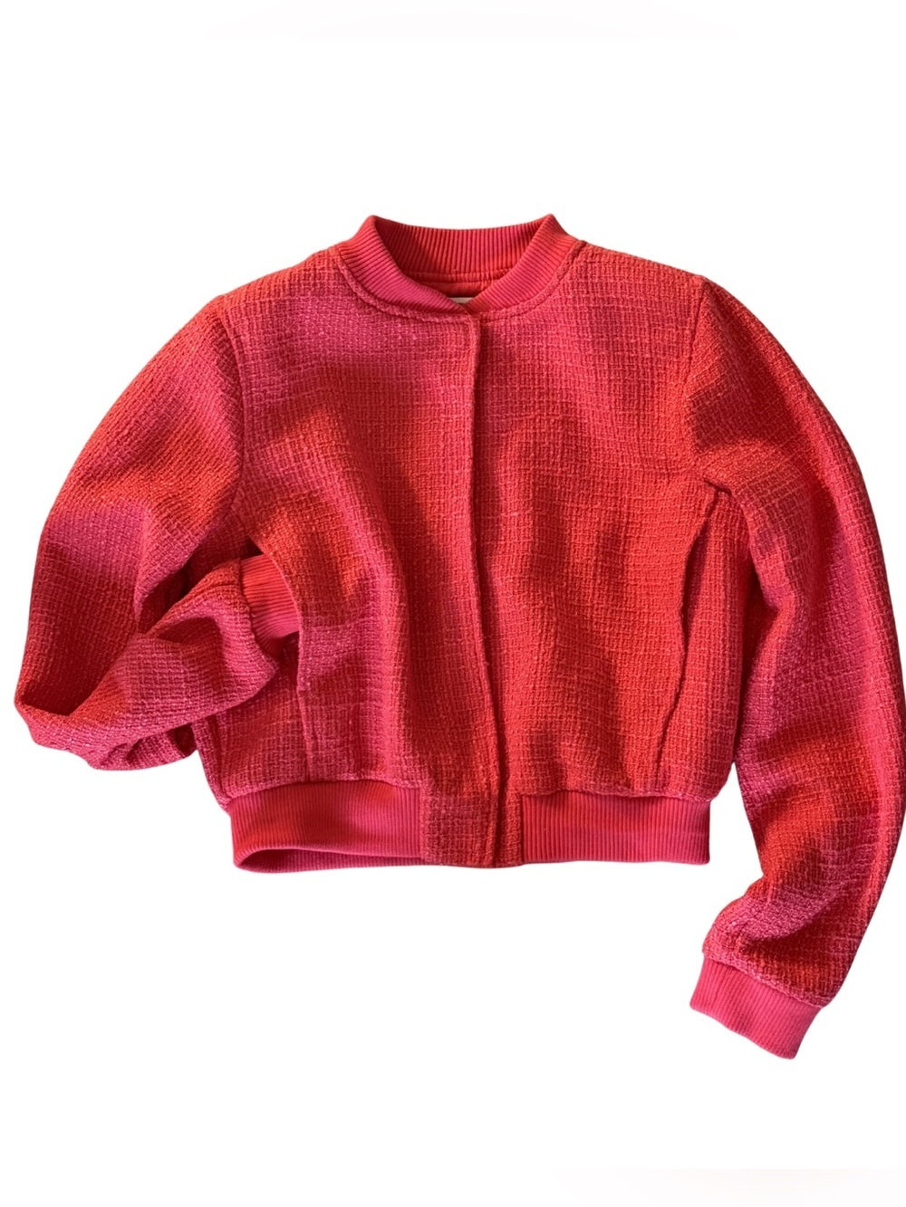 Jason Wu Textured Cropped Bomber Jacket Coral Pink Snap Front Size Medium